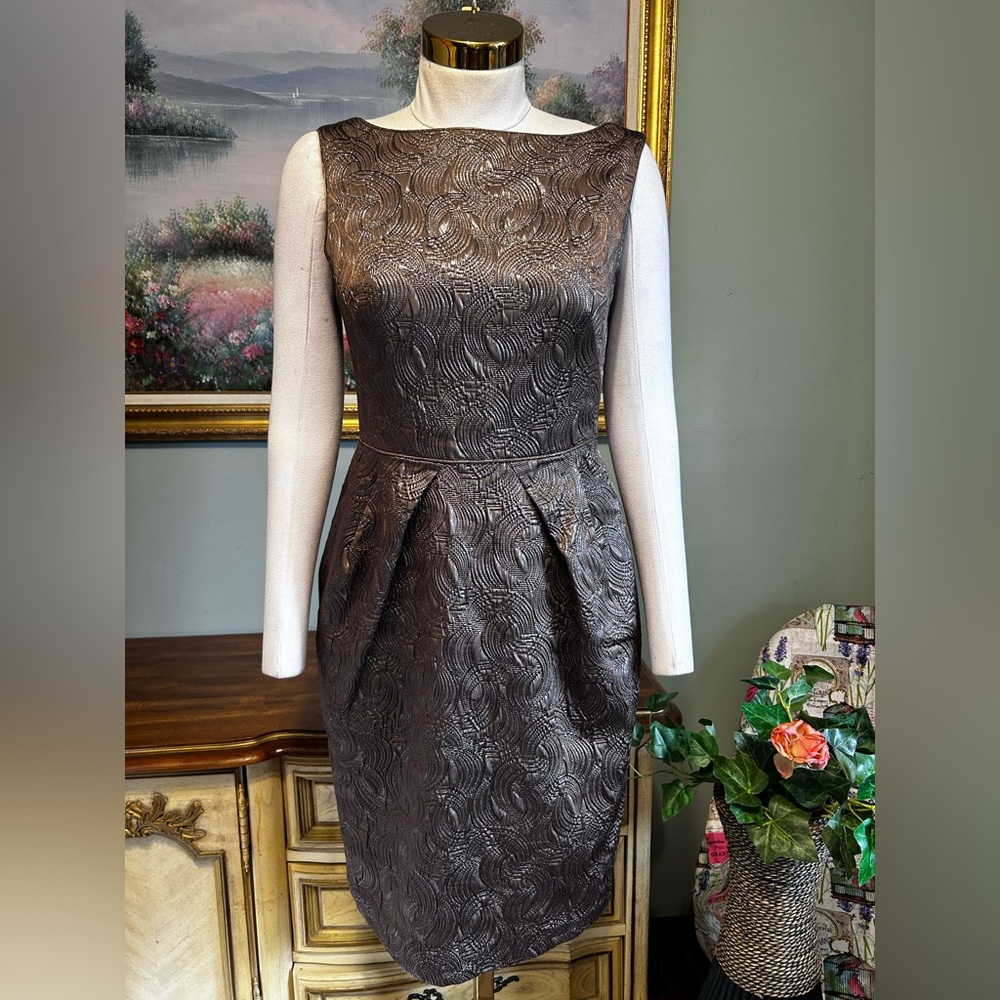 Banana Republic Textured Metallic Gold Sleeveless Side Pocket Evening Dress